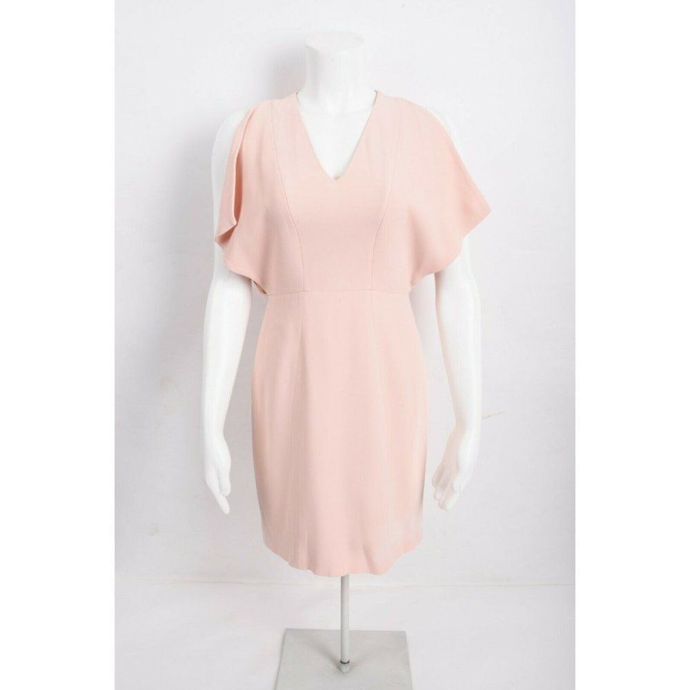 Genny Womens Pink Mini Sheath Dress Size 0 Cape Style Blush Nude V-Neck